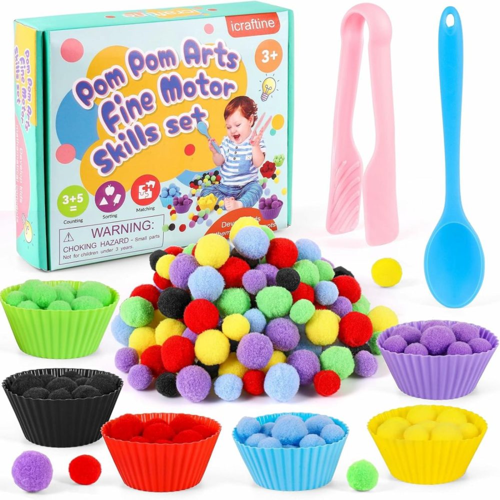 158 Pcs Fine Motor Skills Set – 150 Pom Poms  6 Sorting Bowls  Tweezers  Spoon  Sensory Bin Filler For Preschool Kids Counting  Sorting  Matching Training Activity  |  Sorting & Stacking Toys All Toys Sorting & Stacking Toys