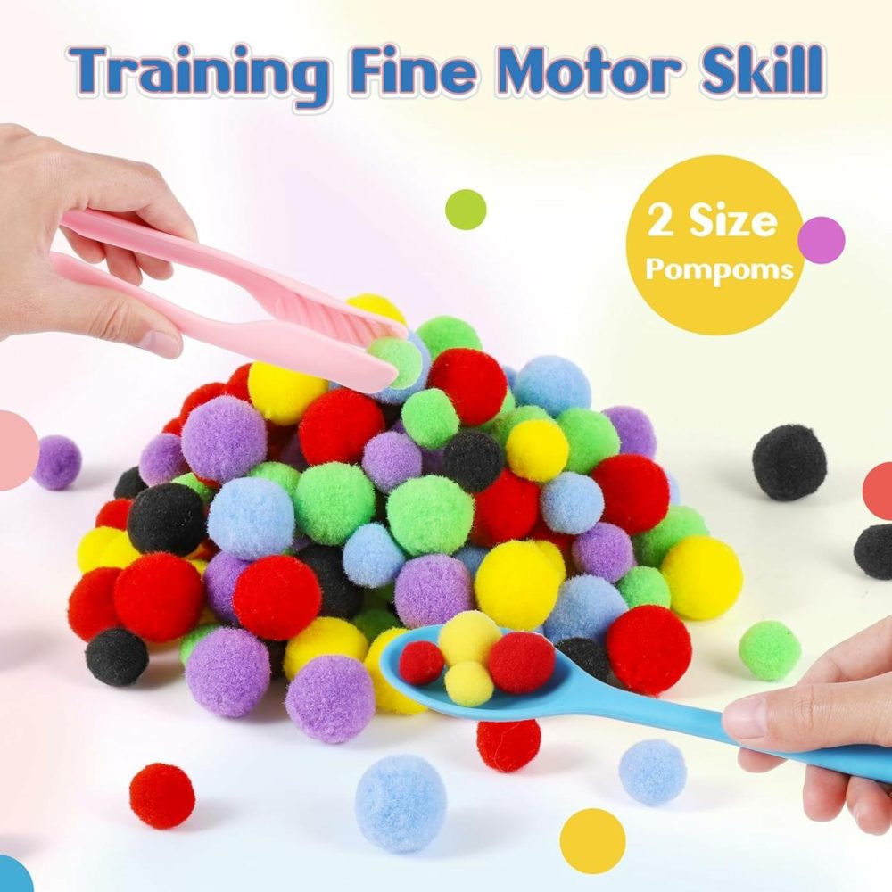 158 Pcs Fine Motor Skills Set – 150 Pom Poms  6 Sorting Bowls  Tweezers  Spoon  Sensory Bin Filler For Preschool Kids Counting  Sorting  Matching Training Activity  |  Sorting & Stacking Toys All Toys Sorting & Stacking Toys