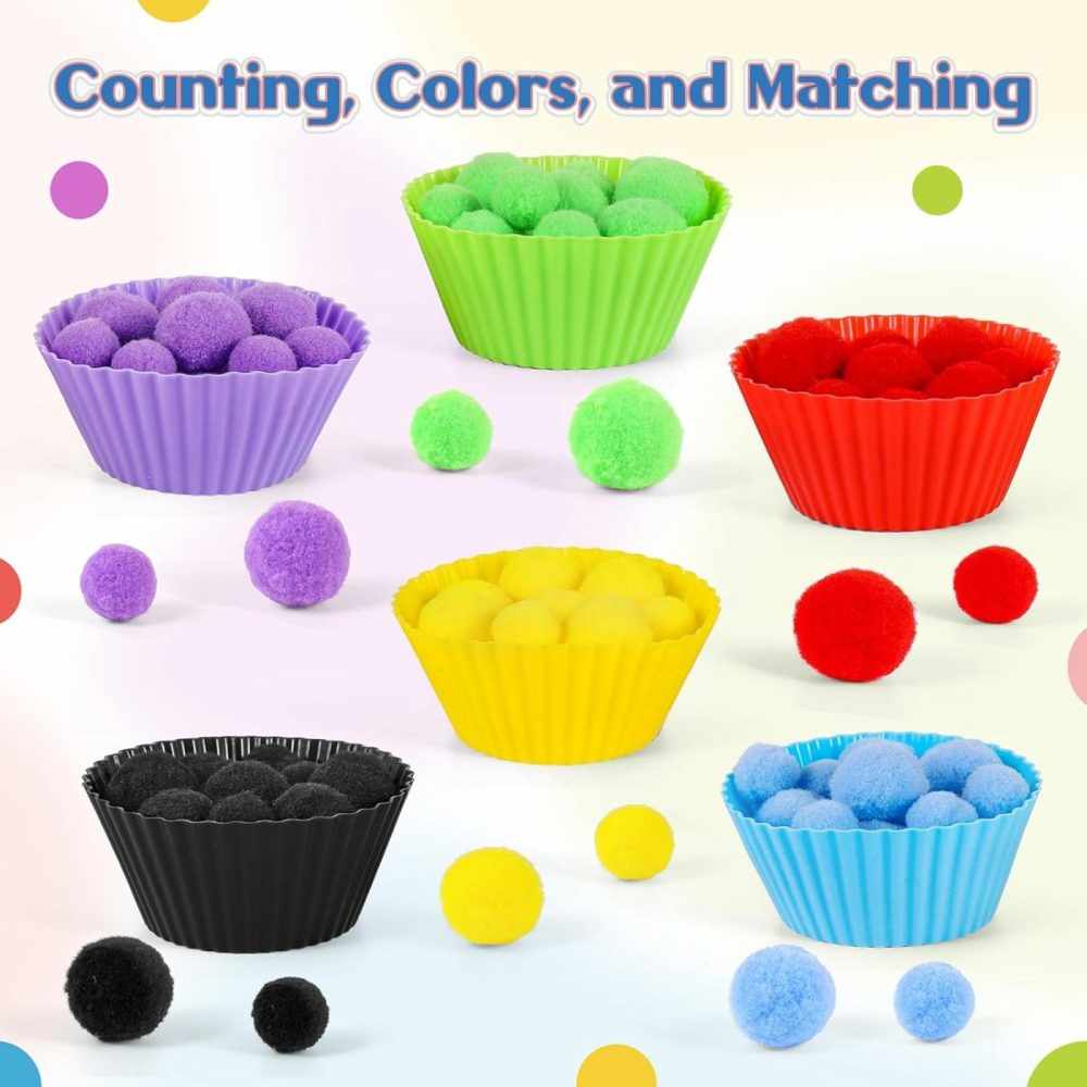 158 Pcs Fine Motor Skills Set – 150 Pom Poms  6 Sorting Bowls  Tweezers  Spoon  Sensory Bin Filler For Preschool Kids Counting  Sorting  Matching Training Activity  |  Sorting & Stacking Toys All Toys Sorting & Stacking Toys