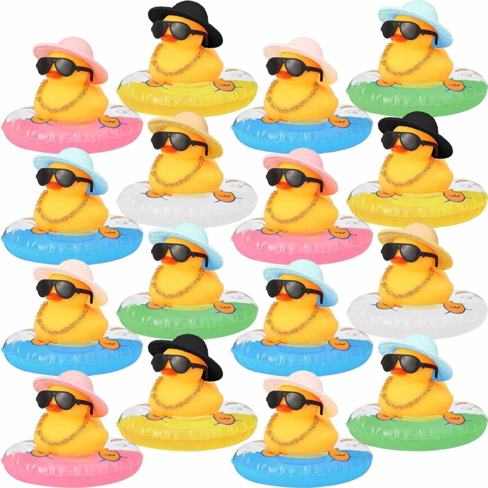 16 Pieces Rubber Ducks Car Duck Decoration Dashboard Decorations Yellow Duck Car Accessories With Mini Hat Swim Ring Necklace Sunglasses For Party Favors  Birthdays  Bath Time  |  Bath Toys All Toys Bath Toys