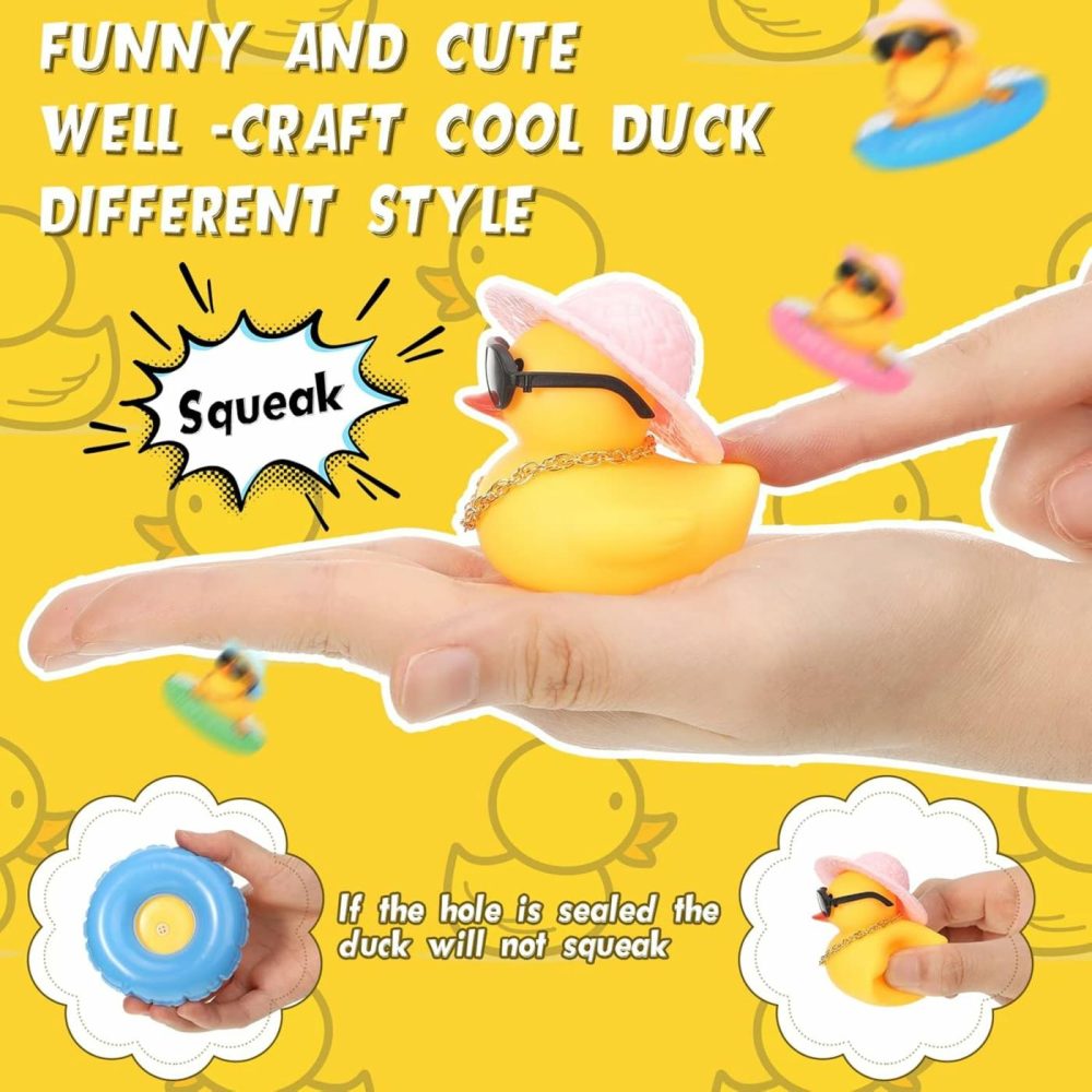 16 Pieces Rubber Ducks Car Duck Decoration Dashboard Decorations Yellow Duck Car Accessories With Mini Hat Swim Ring Necklace Sunglasses For Party Favors  Birthdays  Bath Time  |  Bath Toys All Toys Bath Toys