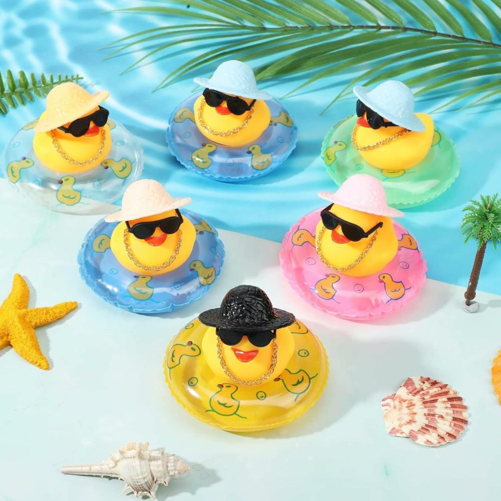 16 Pieces Rubber Ducks Car Duck Decoration Dashboard Decorations Yellow Duck Car Accessories With Mini Hat Swim Ring Necklace Sunglasses For Party Favors  Birthdays  Bath Time  |  Bath Toys All Toys Bath Toys