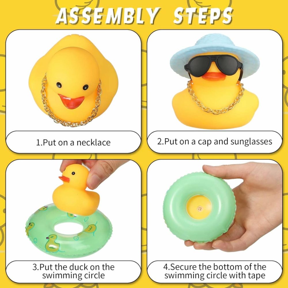 16 Pieces Rubber Ducks Car Duck Decoration Dashboard Decorations Yellow Duck Car Accessories With Mini Hat Swim Ring Necklace Sunglasses For Party Favors  Birthdays  Bath Time  |  Bath Toys All Toys Bath Toys