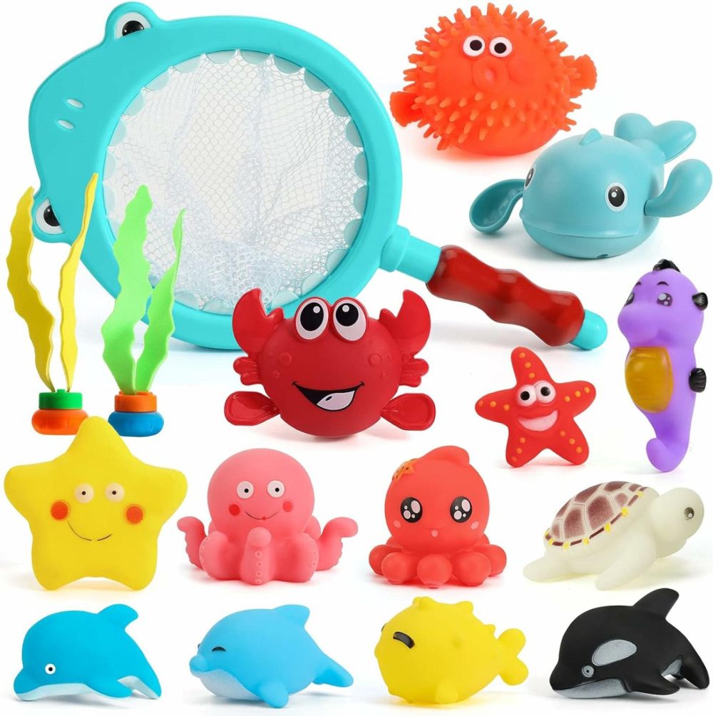 16Pcs Bath Toys  Baby Kids Floating Animal Toys Pool Toy Set Fishing Net Clockwork Swimming Toys  Pool Toys For Toddlers Age 2-4 Pool Bath Time For Infant Girls Boys  |  Bath Toys All Toys Bath Toys