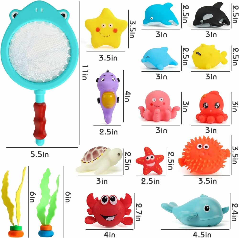 16Pcs Bath Toys  Baby Kids Floating Animal Toys Pool Toy Set Fishing Net Clockwork Swimming Toys  Pool Toys For Toddlers Age 2-4 Pool Bath Time For Infant Girls Boys  |  Bath Toys All Toys Bath Toys