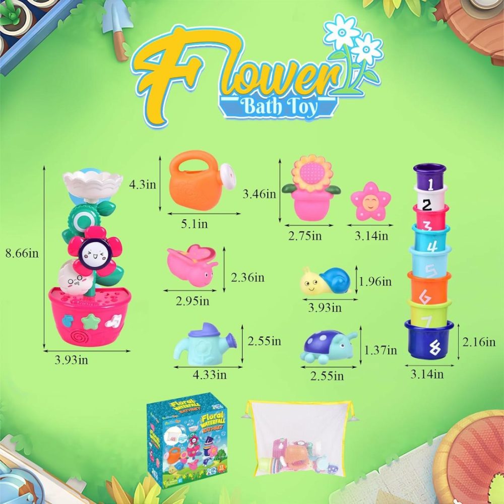 16Pcs Bath Toys For Toddlers  Flower Waterfall Water Station Garden Squirter Toys  Stacking Cups Watering Can Shower Toy,Fun Bath Time Toys For Kids Girls And Boys Age 1-5  |  Bath Toys All Toys Bath Toys