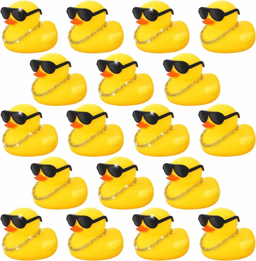 18 Pcs Mini Rubber Ducks Baby Shower Tiny Rubber Ducks Bulk With Sunglasses  Float Bath Toys Bathtub Duckies Mini Ducks For Shower Birthday Party Favors Carnival Gift (General Style)  |  Bath Toys All Toys Bath Toys