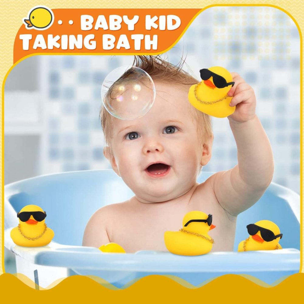 18 Pcs Mini Rubber Ducks Baby Shower Tiny Rubber Ducks Bulk With Sunglasses  Float Bath Toys Bathtub Duckies Mini Ducks For Shower Birthday Party Favors Carnival Gift (General Style)  |  Bath Toys All Toys Bath Toys