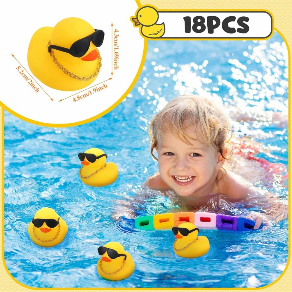 18 Pcs Mini Rubber Ducks Baby Shower Tiny Rubber Ducks Bulk With Sunglasses  Float Bath Toys Bathtub Duckies Mini Ducks For Shower Birthday Party Favors Carnival Gift (General Style)  |  Bath Toys All Toys Bath Toys