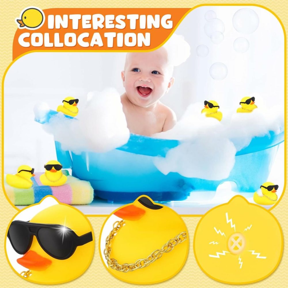 18 Pcs Mini Rubber Ducks Baby Shower Tiny Rubber Ducks Bulk With Sunglasses  Float Bath Toys Bathtub Duckies Mini Ducks For Shower Birthday Party Favors Carnival Gift (General Style)  |  Bath Toys All Toys Bath Toys