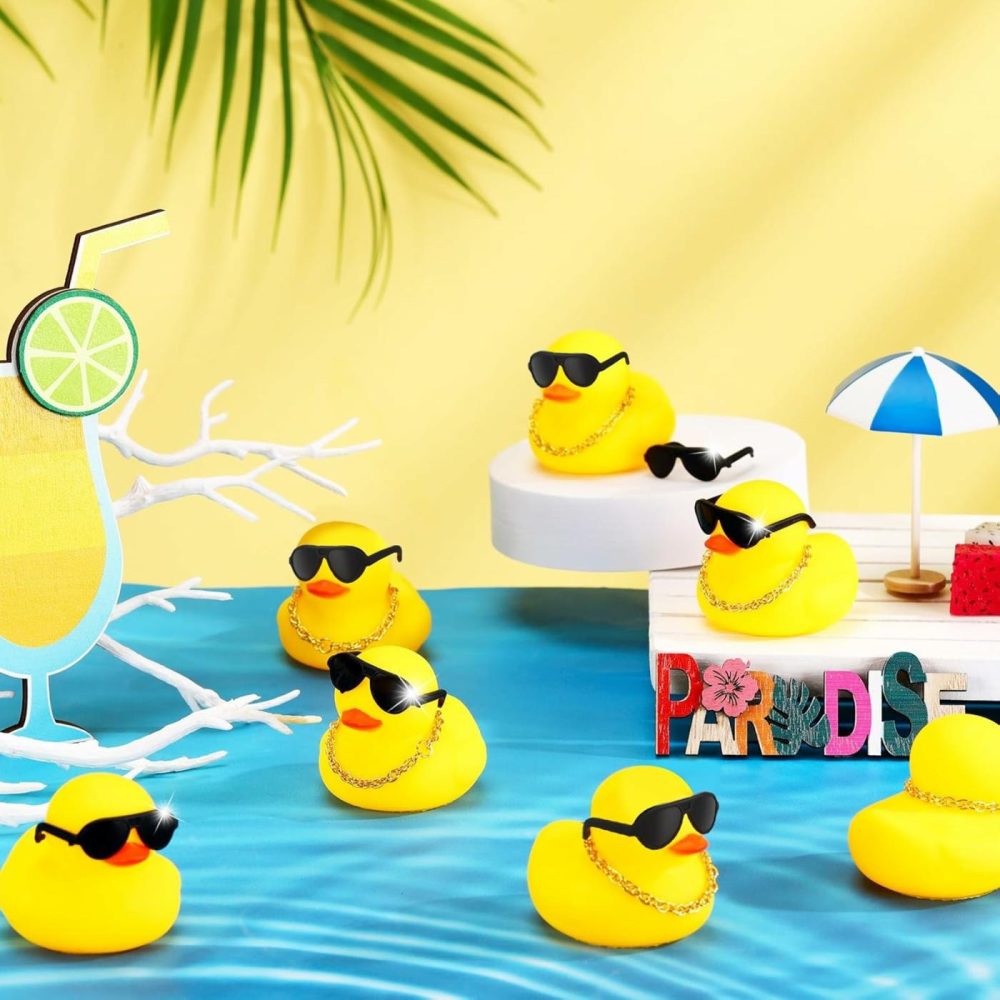 18 Pcs Mini Rubber Ducks Baby Shower Tiny Rubber Ducks Bulk With Sunglasses  Float Bath Toys Bathtub Duckies Mini Ducks For Shower Birthday Party Favors Carnival Gift (General Style)  |  Bath Toys All Toys Bath Toys