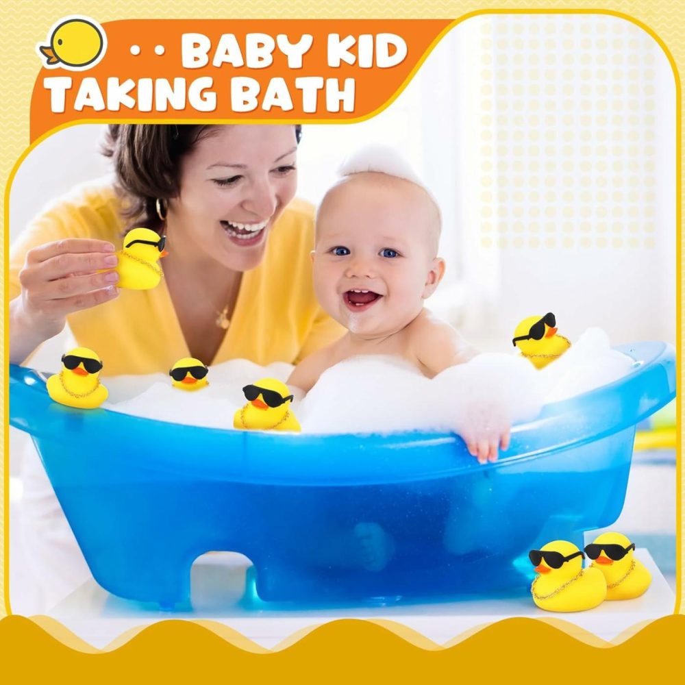 18 Pcs Mini Rubber Ducks Baby Shower Tiny Rubber Ducks Bulk With Sunglasses  Float Bath Toys Bathtub Duckies Mini Ducks For Shower Birthday Party Favors Carnival Gift (General Style)  |  Bath Toys All Toys Bath Toys