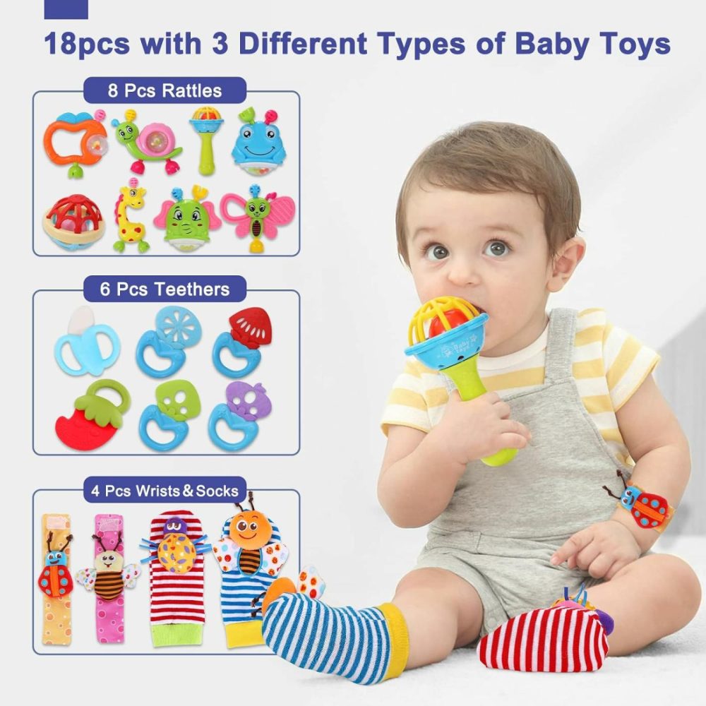 18Pcs Baby Toys 3-6 Months  Baby Rattles 0-6 Months  Newborn Infant Baby Toys 0-3 Months  Baby Rattles 0-6 Months  Baby Toys 6 To 12 Months  Baby Boy Girl Gifts Set  |  Rattles & Plush Rings All Toys B-18P