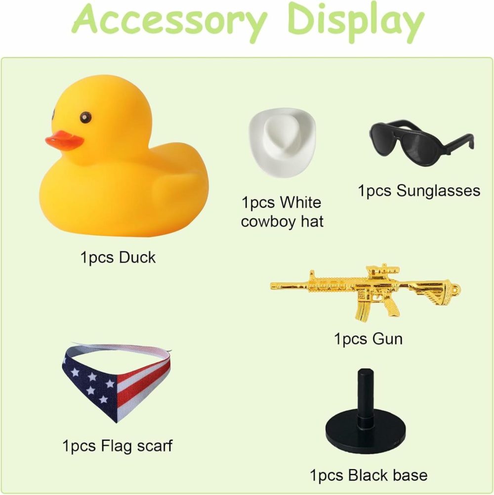 1Pc Ducks For Jeeps  Small Rubber Ducks With White Cowboy Hat,Sunglasses  American Flag Scarf  Gun And Black Base  Jeep Ducks For Ducking For Birthday Party Toys Decorations  |  Bath Toys All Toys Bath Toys