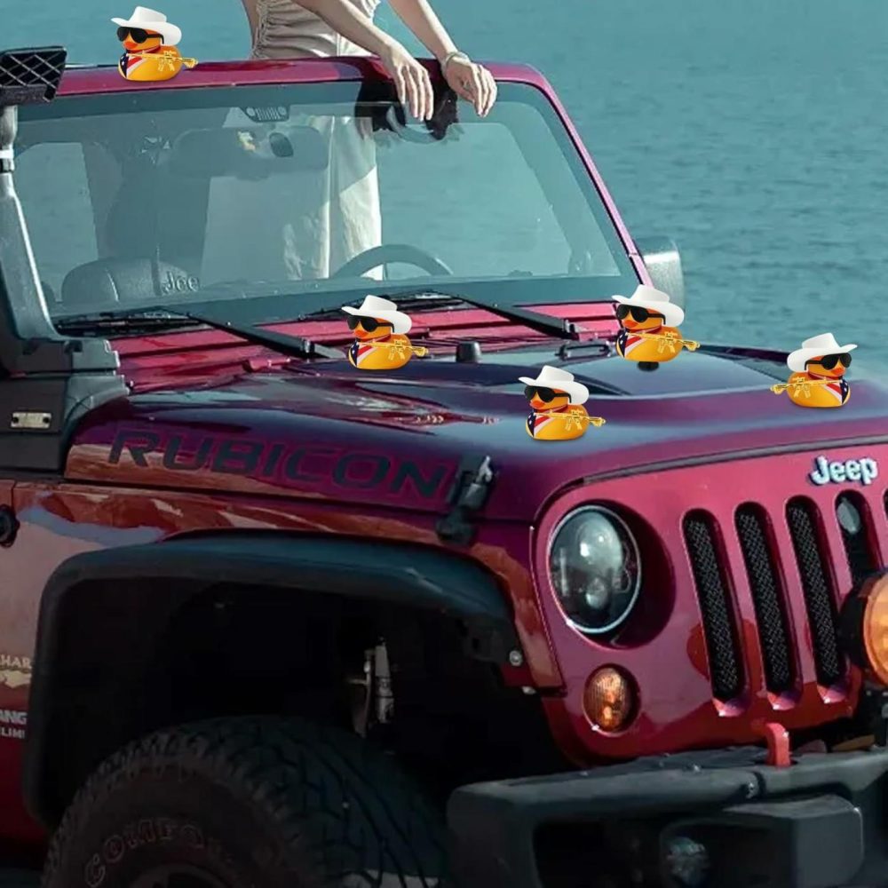 1Pc Ducks For Jeeps  Small Rubber Ducks With White Cowboy Hat,Sunglasses  American Flag Scarf  Gun And Black Base  Jeep Ducks For Ducking For Birthday Party Toys Decorations  |  Bath Toys All Toys Bath Toys