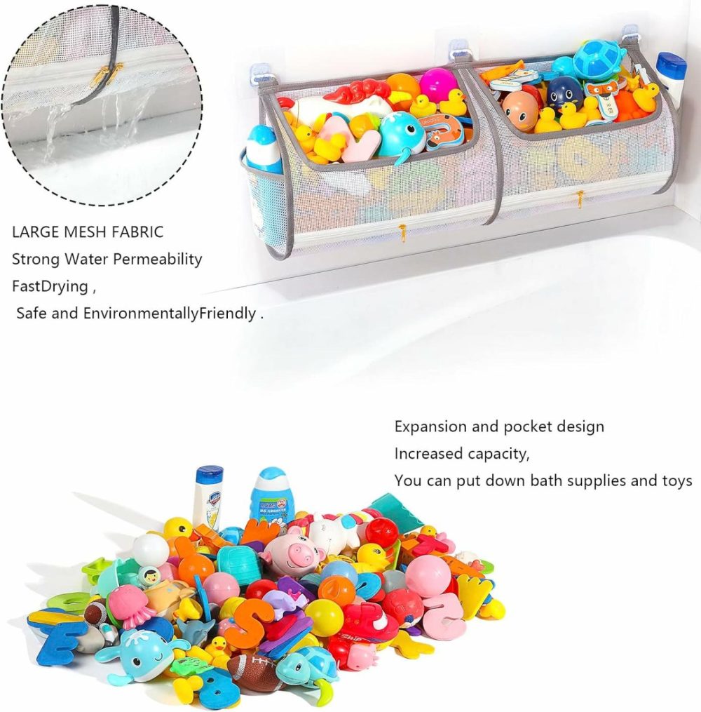 2-In-1 Bath Toy Storage Double Capacity Bath Toy Holder Helps Bath Toy Storage For Tub Classification  Bath Toy Organizer For Tub For Kids To Easily Take Favorite Toys  |  Bath Toys All Toys Bath Toys