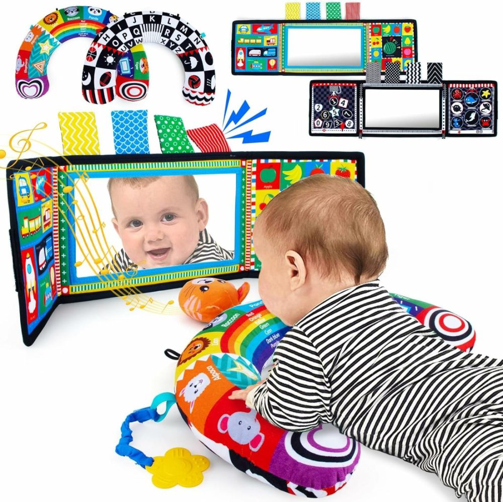 2-In-1 Tummy Time Pillow  Baby Musical Mirror Toys With Crinkle Paper & Teethers  Black And White High Contrast Baby Toys  Montessori Sensory Crawling Toys For Newborn Toddler Tummy Time Toys  |  Mirrors All Toys Mirrors