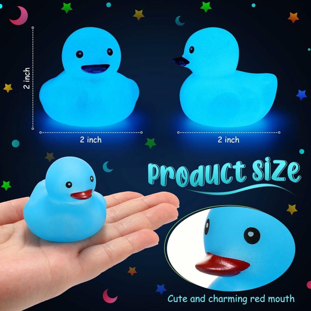 2 Inch Glow In The Dark Rubber Ducks Glow Bath Floating Toys Fluorescent Tiny Ducks Squeak Garden Ducks Light Up Duck For Desk Home School Room Diy Shower Birthday(Blue  50 Pcs)  |  Bath Toys All Toys Bath Toys