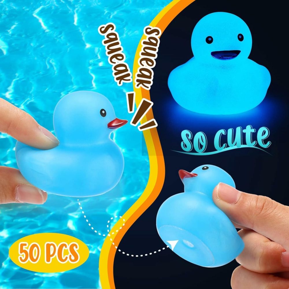 2 Inch Glow In The Dark Rubber Ducks Glow Bath Floating Toys Fluorescent Tiny Ducks Squeak Garden Ducks Light Up Duck For Desk Home School Room Diy Shower Birthday(Blue  50 Pcs)  |  Bath Toys All Toys Bath Toys