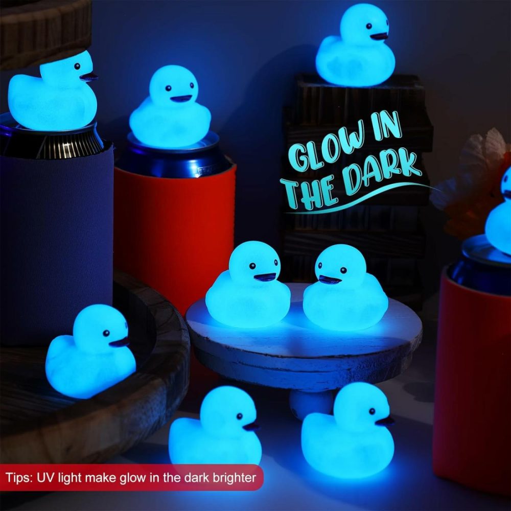 2 Inch Glow In The Dark Rubber Ducks Glow Bath Floating Toys Fluorescent Tiny Ducks Squeak Garden Ducks Light Up Duck For Desk Home School Room Diy Shower Birthday(Blue  50 Pcs)  |  Bath Toys All Toys Bath Toys