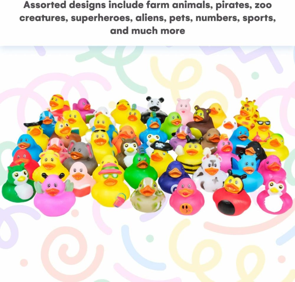 2 Inches Assorted Rubber Ducks In Bulk – 50 Pack Ducking Jeeps For Kids – For Sensory Play  Stress Relief  Stocking Stuffers  Classroom Prizes  Pinata Filler  Party Favors – Character Ducks Toys  |  Bath Toys All Toys Bath Toys