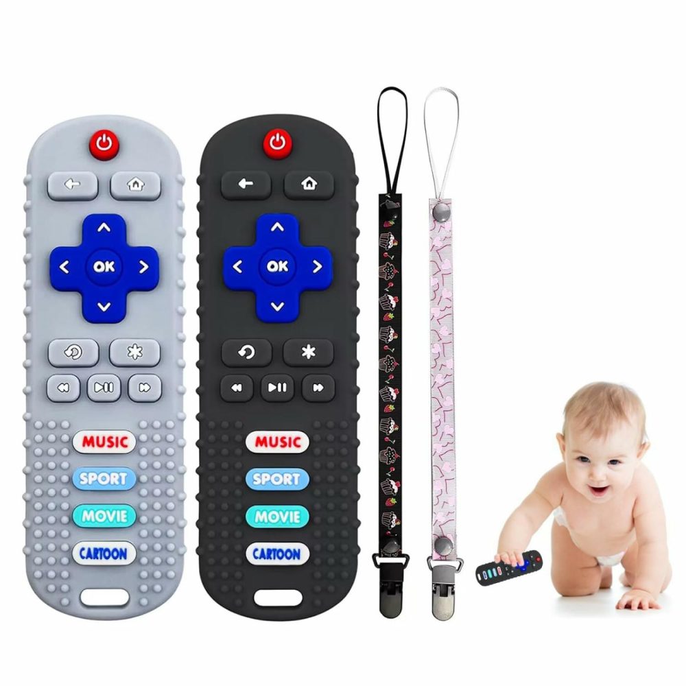 2-Pack Baby Remote Control Teether Toy For Babies 6-36 Months Silicone Baby Teething Toys Boys Girls Baby Teething Toys (Black + Gray)  |  Teethers All Toys Black + Gray