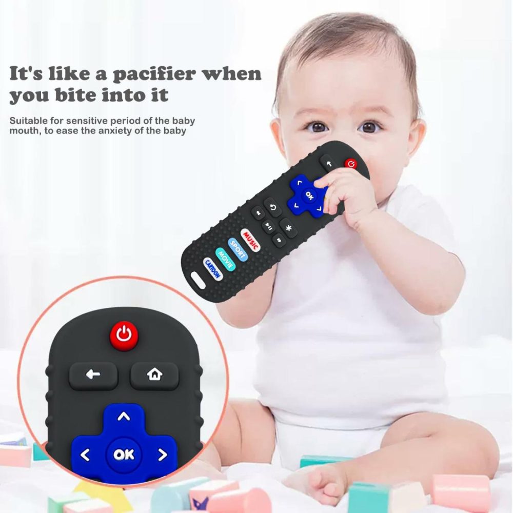 2-Pack Baby Remote Control Teether Toy For Babies 6-36 Months Silicone Baby Teething Toys Boys Girls Baby Teething Toys (Black + Gray)  |  Teethers All Toys Black + Gray