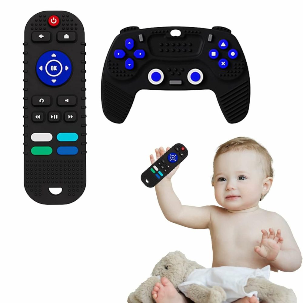 2-Pack Baby Teether Toys Silicone Toddler Sensory Toy Chew Toys Educational  Tv Remote Control Shape Teething Toys For Babies 6-18 Months (Black)  |  Teethers All Toys Black