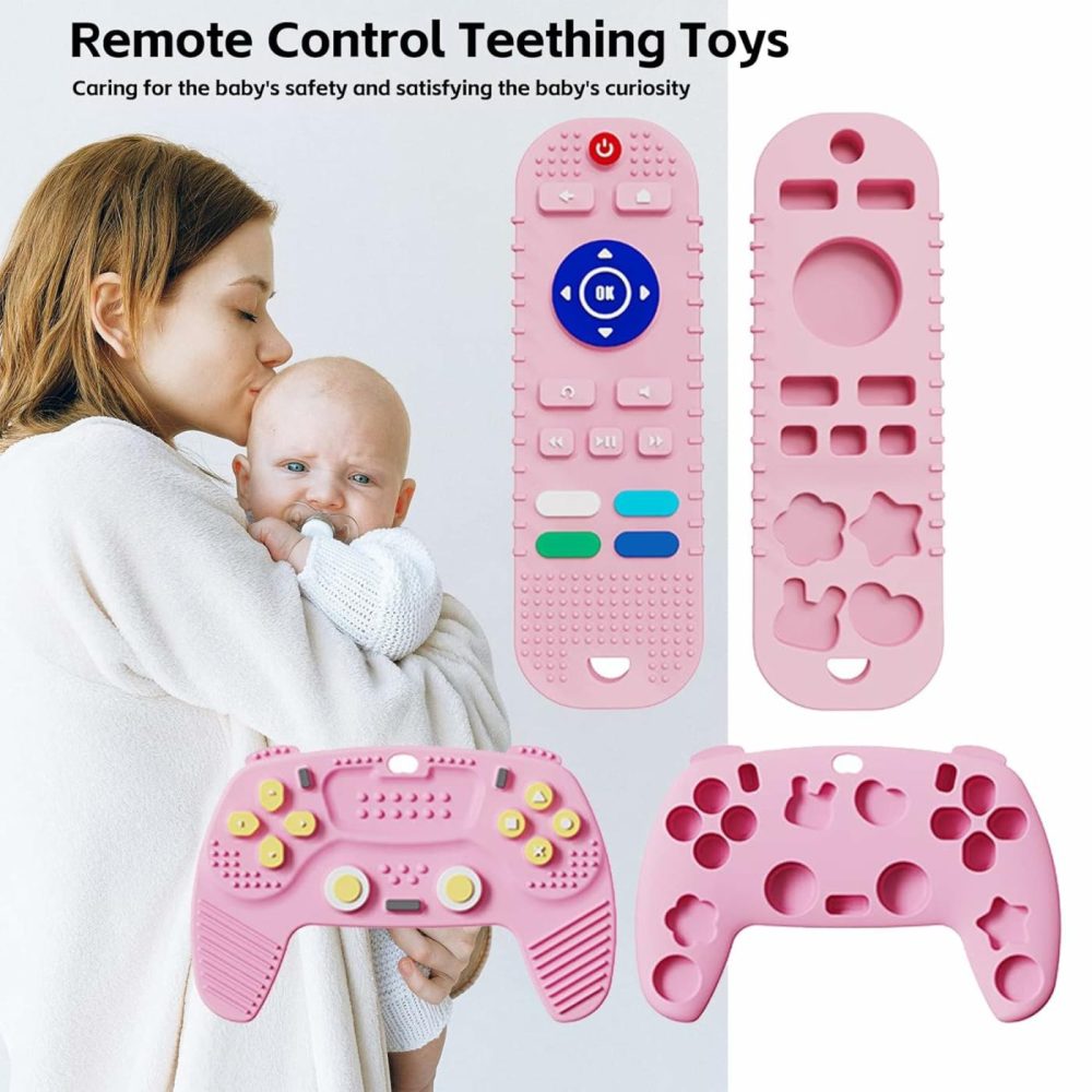 2-Pack Baby Teether Toys Silicone Toddler Sensory Toy Chew Toys Educational  Tv Remote Control Shape Teething Toys For Babies 6-18 Months (Black)  |  Teethers All Toys Black