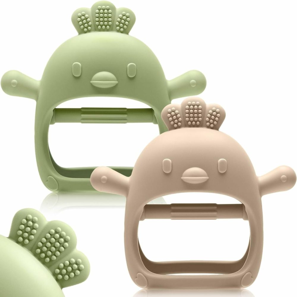 2 Pack Baby Teething Toys For 0-6 6-12 Months  Never Drop Infant Teether Teething Mitten Toys For 3 6 9 12 Months  Newborn Soothing Teething Toy Gifts For 1 One Year Old Baby Boys Girls  |  Teethers All Toys Beige & Green