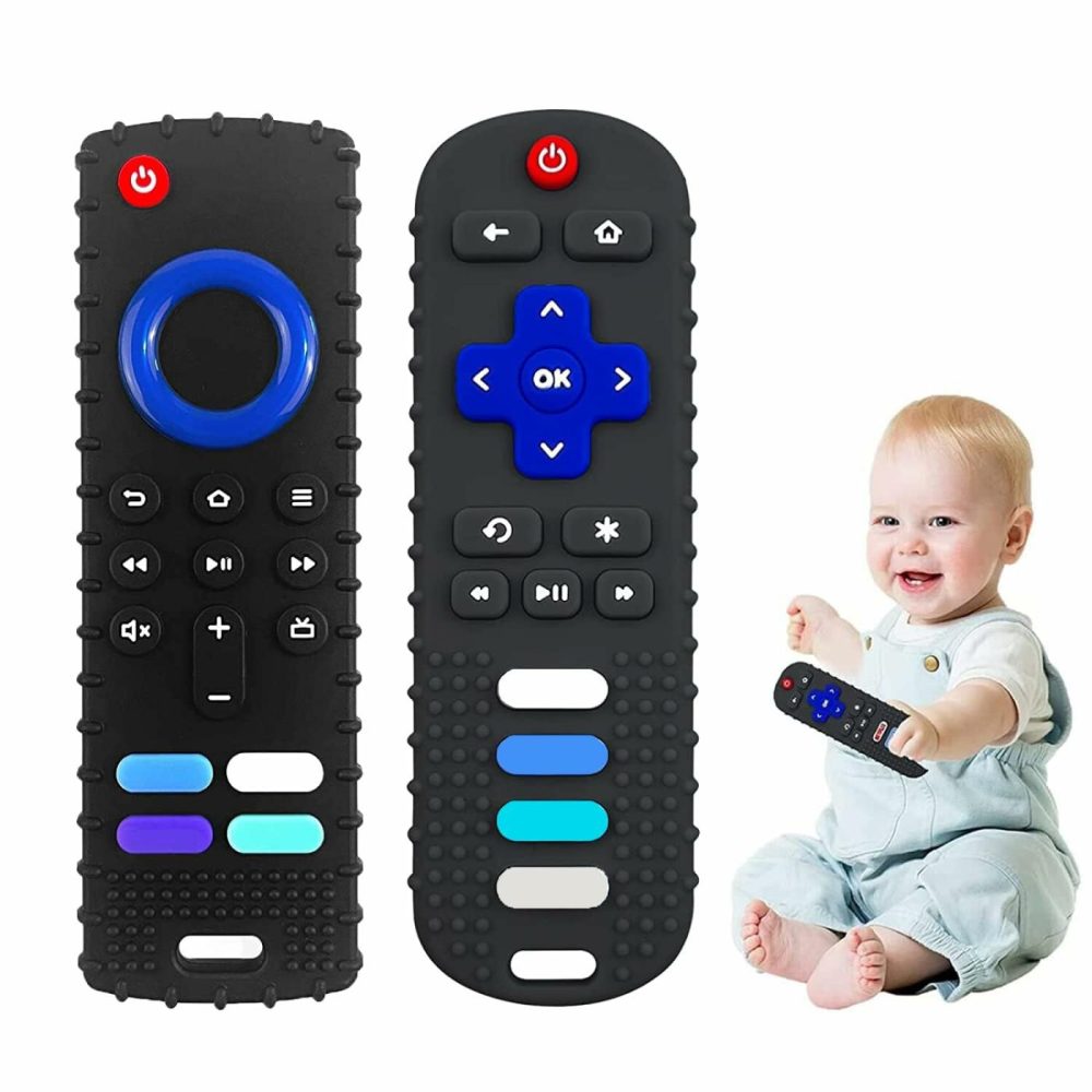 2-Pack Baby Teething Toys-Tv Remote Control Shape Silicone Infants Teething Toys For Babies 0-18 Months,Bpa-Free (2Packs-Black)  |  Teethers All Toys 2packs-Black