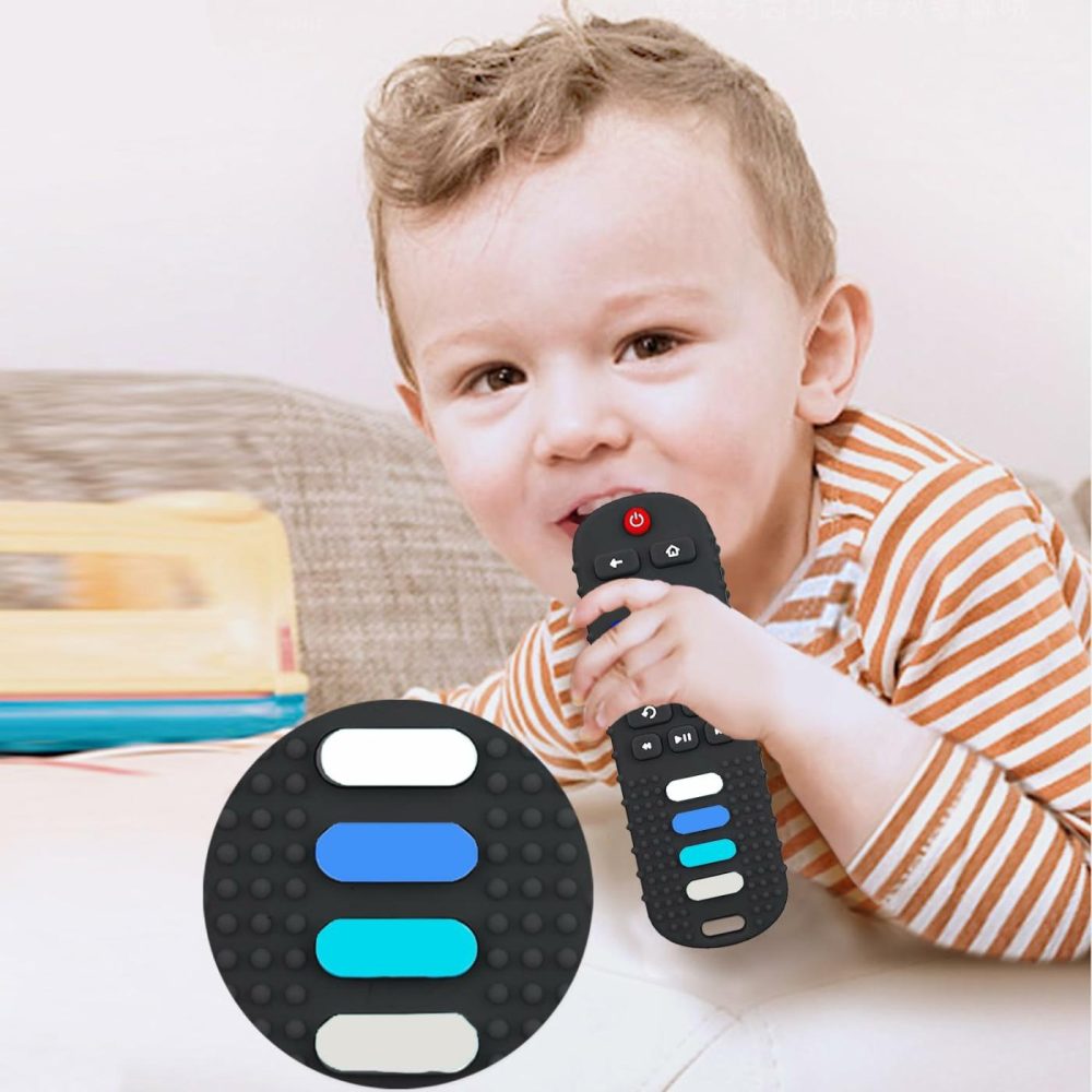 2-Pack Baby Teething Toys-Tv Remote Control Shape Silicone Infants Teething Toys For Babies 0-18 Months,Bpa-Free (2Packs-Black)  |  Teethers All Toys 2packs-Black