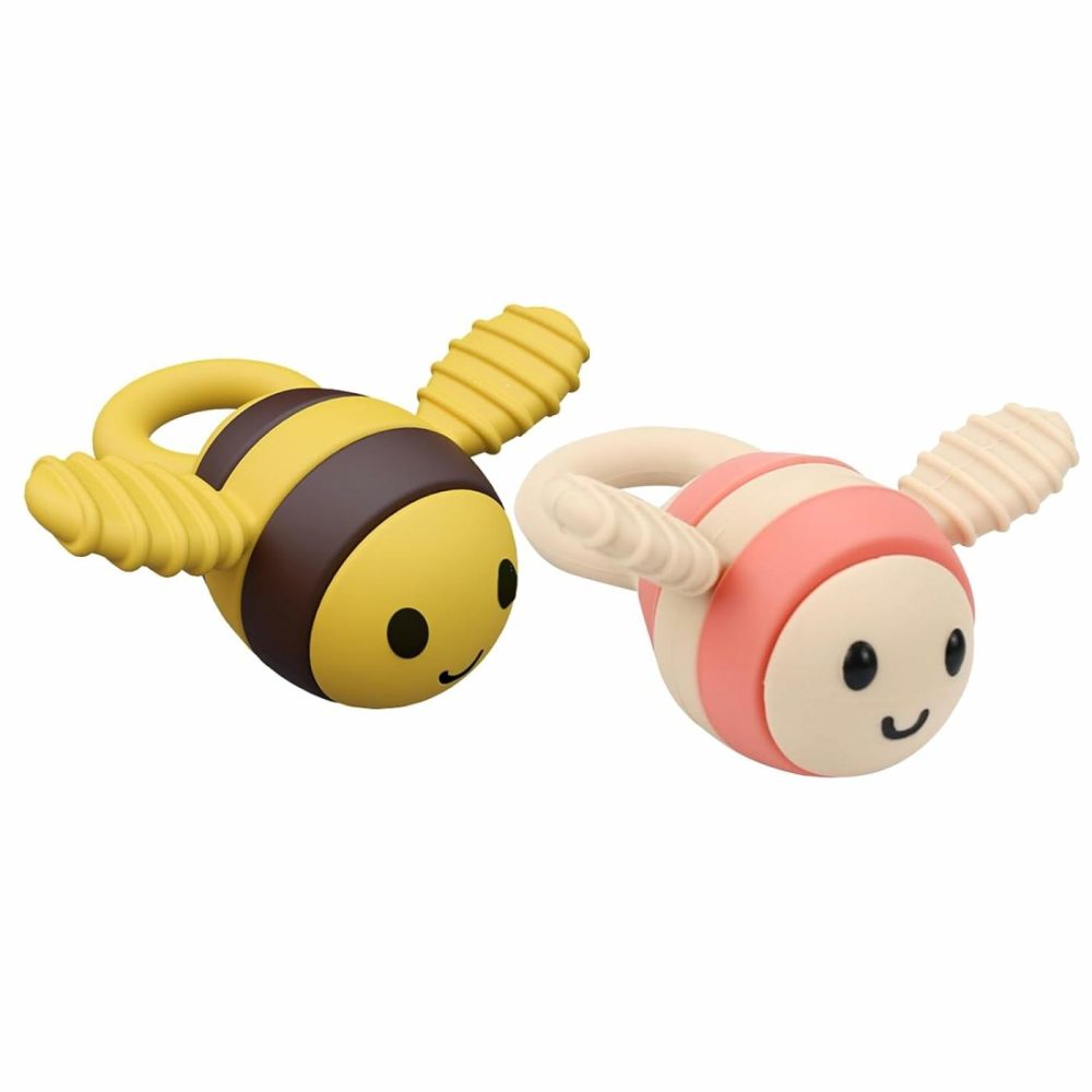 2 Pack Bee Teethers For Babies 18 Months  Bpa-Free Silicone Soothing Baby Chewing Gum Chew Toys  Infant Teething Toys  Baby Essentials  Bee Baby Stuff  |  Teethers All Toys Teethers