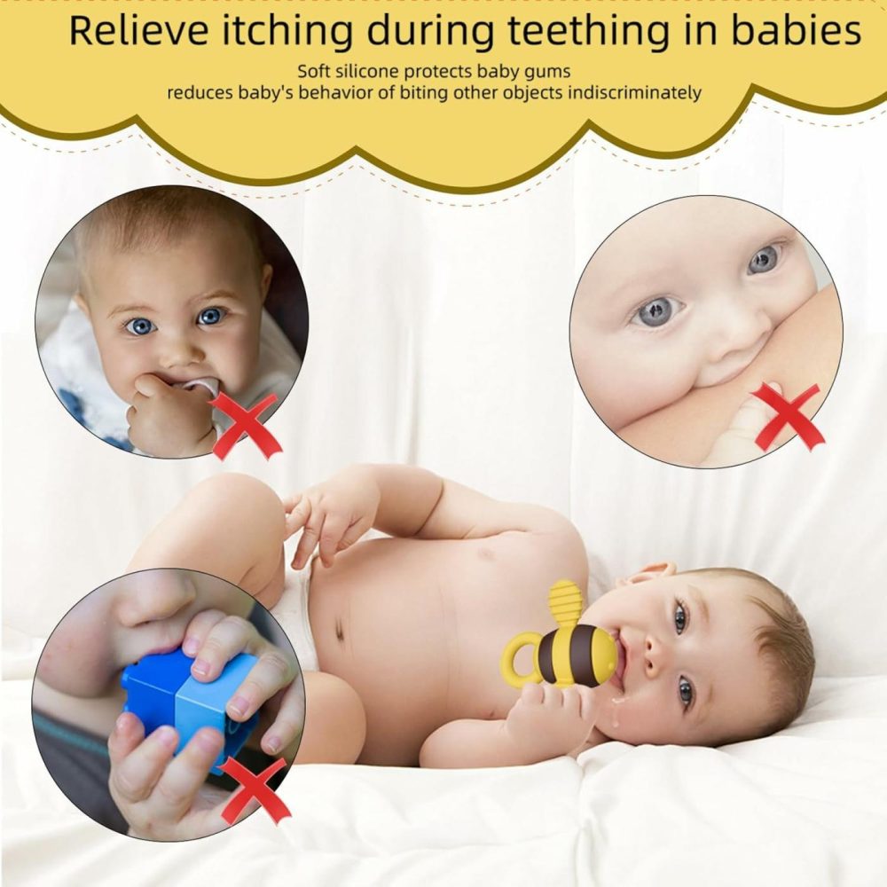 2 Pack Bee Teethers For Babies 18 Months  Bpa-Free Silicone Soothing Baby Chewing Gum Chew Toys  Infant Teething Toys  Baby Essentials  Bee Baby Stuff  |  Teethers All Toys Teethers