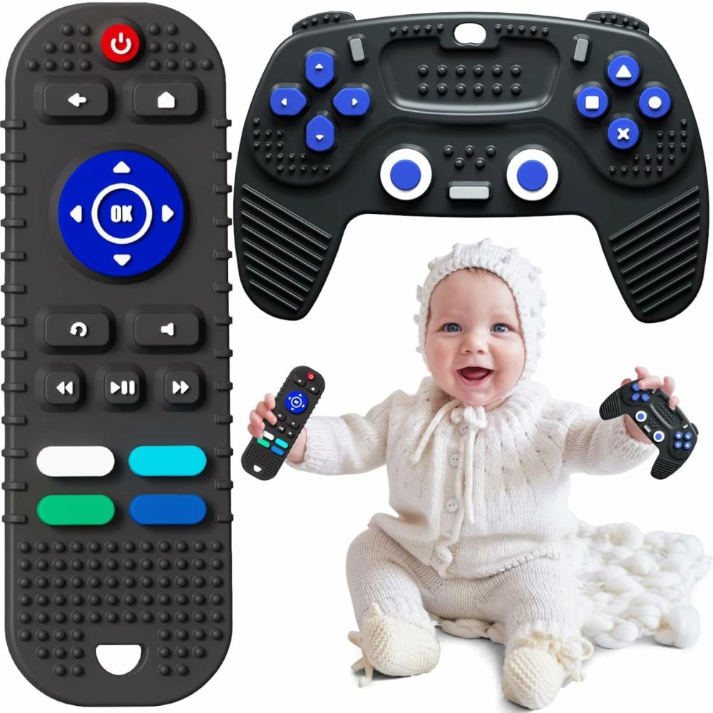 2 Pack Remote Control And Game Controller Teething Toys For Baby 3 Months And Up  Chew Toys For Boys And Girls Gifts (Black)  |  Teethers All Toys A1 Black