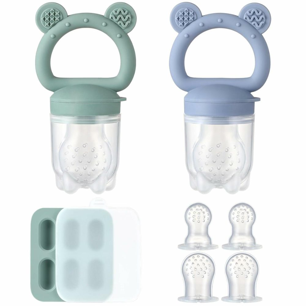 2 Pack Silicone Baby Fruit Feeder With Mini Freezer Tray  Baby Teethers  Breastmilk Popsicle Molds For Baby Teething Relief  Fresh Food Feeder For Safe Infant Self Feeding  Extra Food Pouches  |  Teethers All Toys Teethers