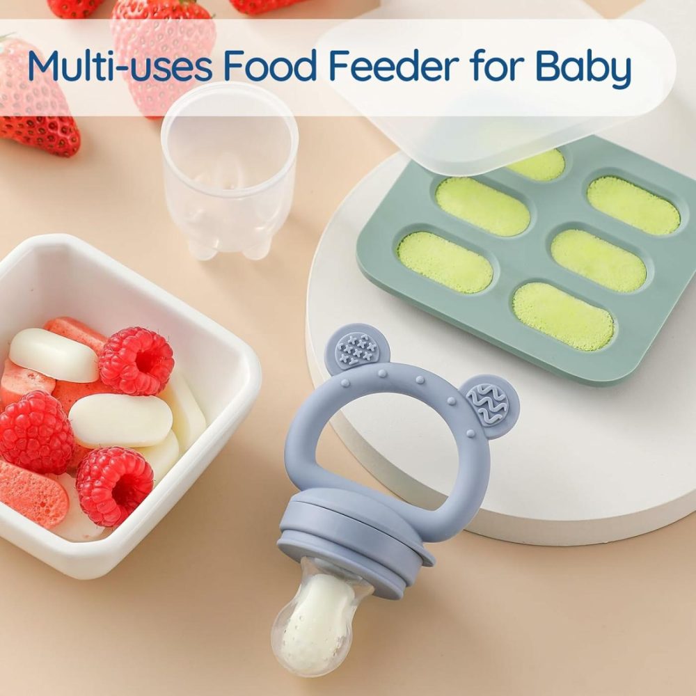 2 Pack Silicone Baby Fruit Feeder With Mini Freezer Tray  Baby Teethers  Breastmilk Popsicle Molds For Baby Teething Relief  Fresh Food Feeder For Safe Infant Self Feeding  Extra Food Pouches  |  Teethers All Toys Teethers