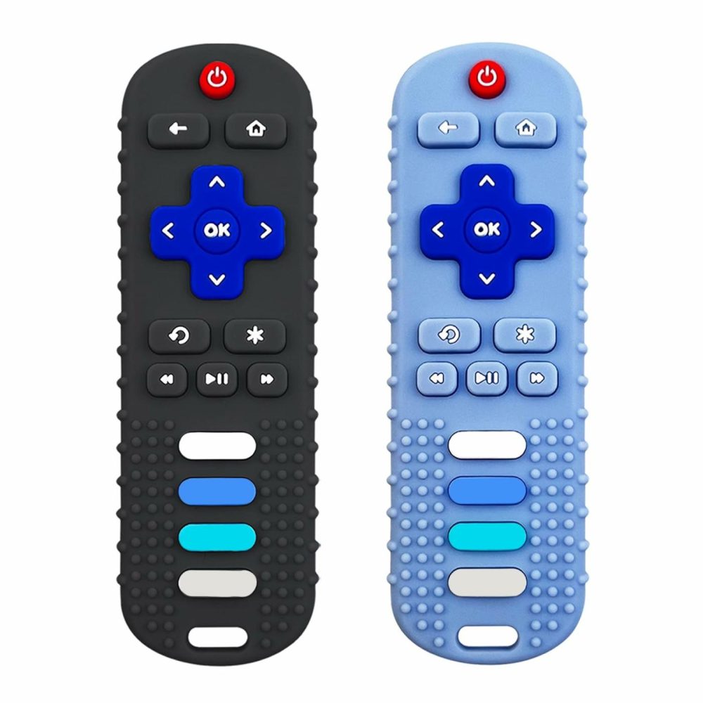 2-Pack Silicone Baby Teething Toys  Tv Remote Teethers For 6-12-18 Months Infant  Fire Remote Shape Toddlers Silicone Teethers For Boys And Girls Sensory Toy(Black+Blue)  |  Teethers All Toys Teether-Black+Blue