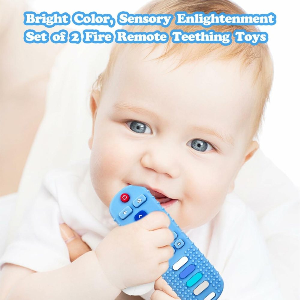 2-Pack Silicone Baby Teething Toys  Tv Remote Teethers For 6-12-18 Months Infant  Fire Remote Shape Toddlers Silicone Teethers For Boys And Girls Sensory Toy(Black+Blue)  |  Teethers All Toys Teether-Black+Blue