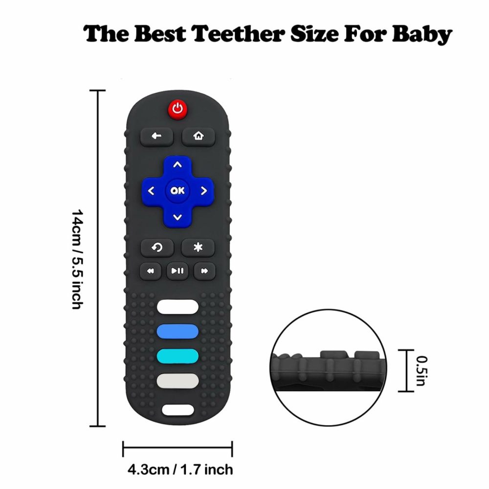 2-Pack Silicone Baby Teething Toys  Tv Remote Teethers For 6-12-18 Months Infant  Fire Remote Shape Toddlers Silicone Teethers For Boys And Girls Sensory Toy(Black+Blue)  |  Teethers All Toys Teether-Black+Blue