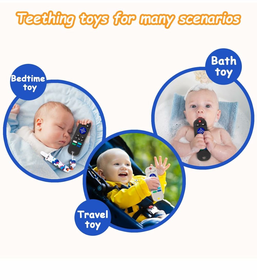 2 Pack Soft Silicone Teething Toys For Toddlers  Babies  Boys  Girls  6-12 Months Baby Remote Control Shape Molar Teether Chew Toys Set Gift（Black+Grey）  |  Teethers All Toys A Black Grey