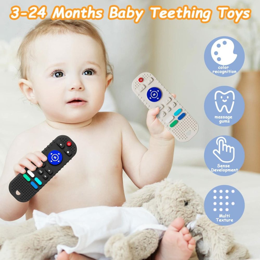 2 Pack Soft Silicone Teething Toys For Toddlers  Babies  Boys  Girls  6-12 Months Baby Remote Control Shape Molar Teether Chew Toys Set Gift（Black+Grey）  |  Teethers All Toys A Black Grey