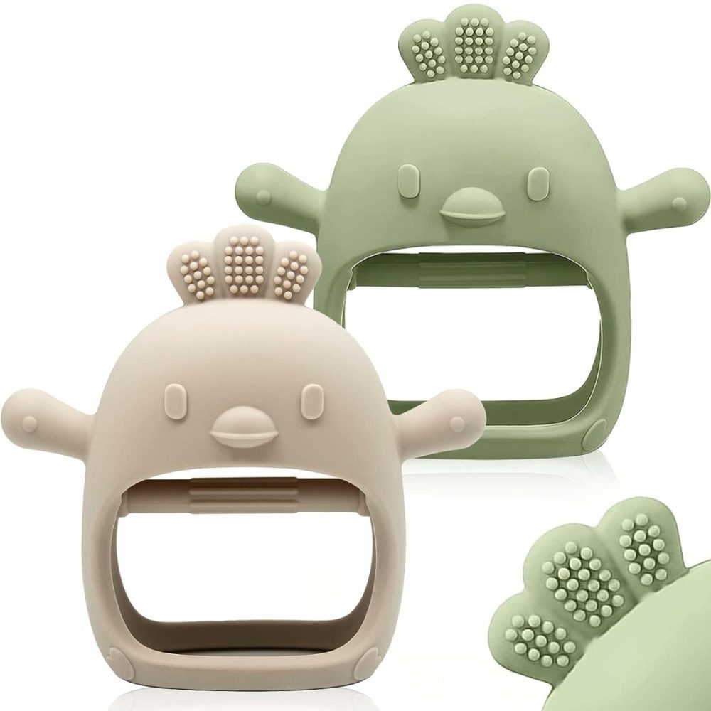 2 Packs Baby Teething Toy For 0-6 6-12 Months  Food Grade Silicone Teething Mitten  Anti Dropping Wrist Hand Teethers Baby Chew Toys For Sucking Needs  Bpa Free (Green & Caramel)  |  Teethers All Toys Green & Caramel