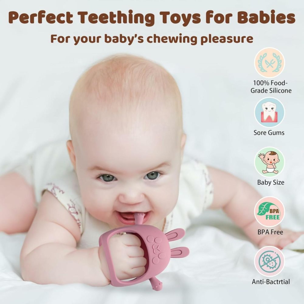 2 Packs Bunny Teething Toys For Babies 0-6 Months,Never Drop Teether For 6-12 Months,100% Food-Grade Silicone Teething Mitten For Babies,Teething Relief For Boys Girls,Bpa Free  Red&Green  |  Teethers All Toys Teethers