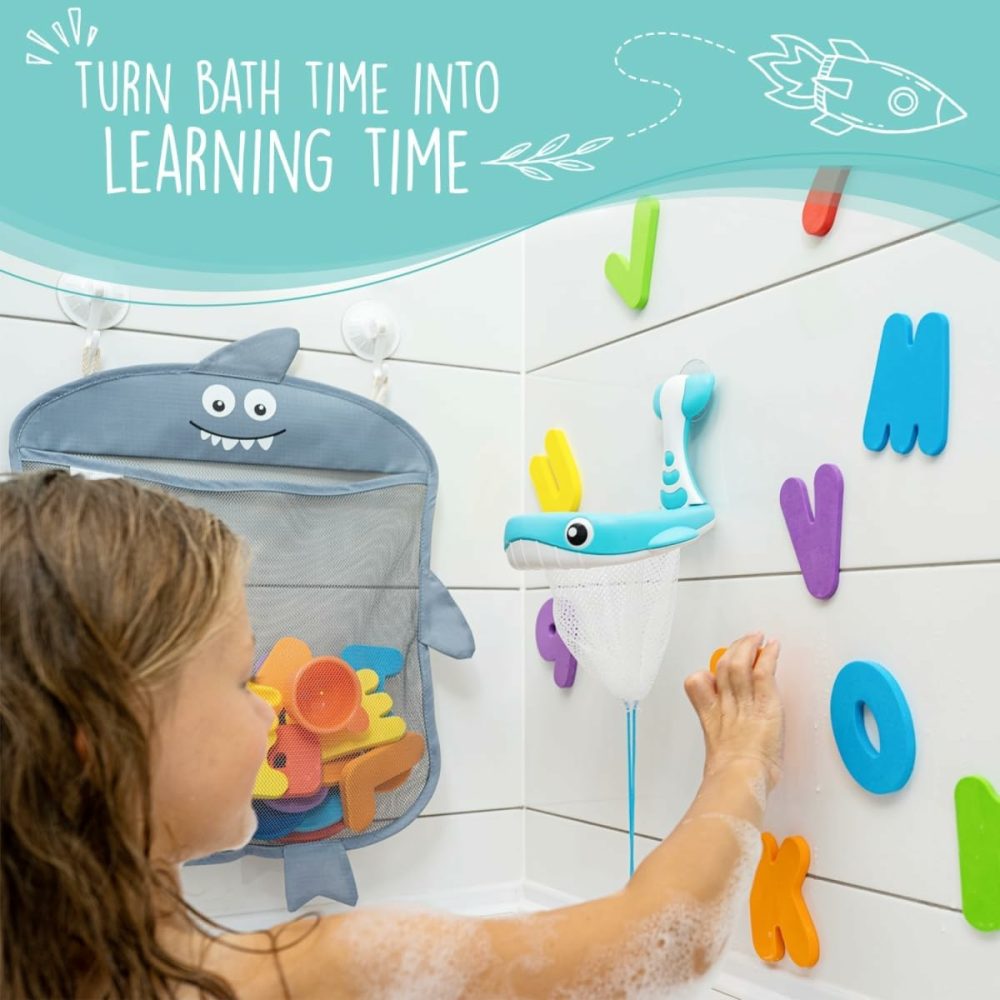 2 X Mesh Bath Toy Organizer + 6 Ultra Strong Hooks + 36 Bath Letters & Numbers – Eco-Safe  Fun  Educational Foam Letters And Perfect Toy Storage Net For Baby Bath Toys & More  |  Bath Toys All Toys Bath Toys