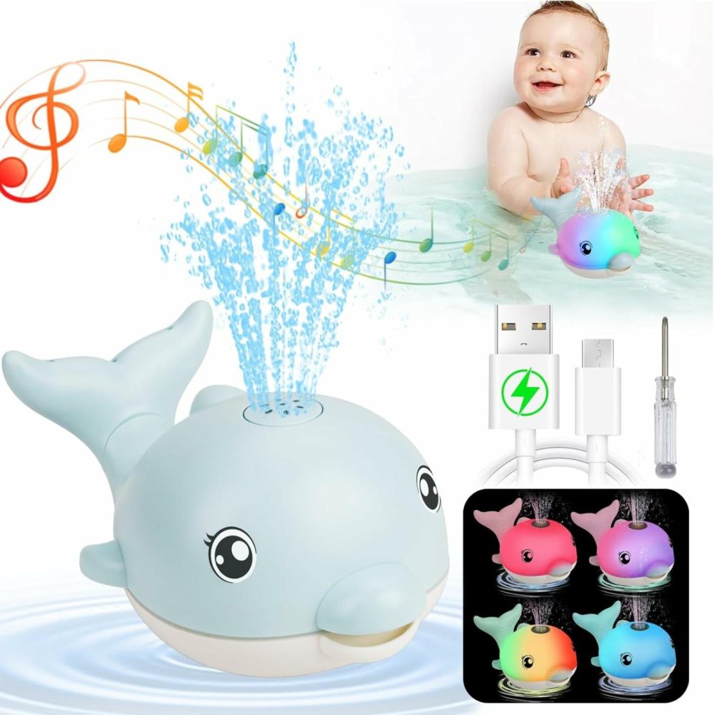 2024 Upgraded Bath Toys  Rechargeable Baby Bath Toys  Dolphin Spray Water Light Up Musical Toys 6-12 12-18 Months  Sprinkler Water Pool Bathtub Toys For Toddlers 1-3 2-4 Boys Girls Infant Kids – Blue  |  Bath Toys All Toys Bath Toys