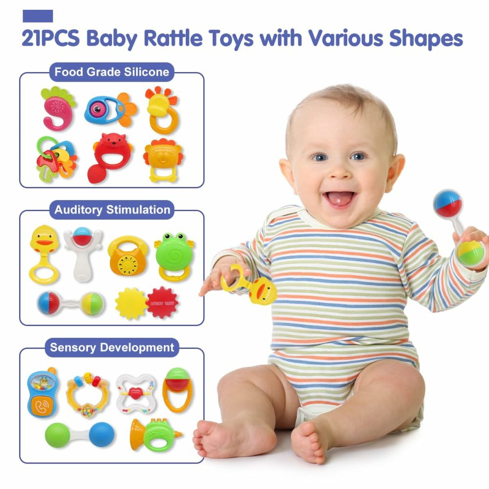 21Pcs Baby Rattles Toys Set  Baby Toys 3-6 Months  Infant Grab And Shake Rattle  Sensory Teether  Music Learning Toys For 3 4 5 6 7 8 9 10 11 12 Month 1 Year Old Toys For Newborn Boys Girls  |  Rattles & Plush Rings All Toys multicolored