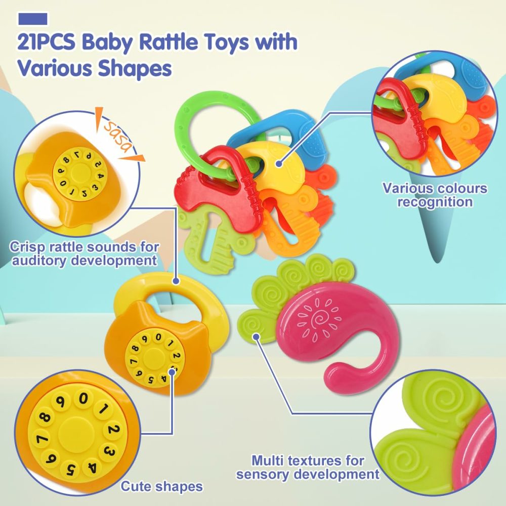 21Pcs Baby Rattles Toys Set  Baby Toys 3-6 Months  Infant Grab And Shake Rattle  Sensory Teether  Music Learning Toys For 3 4 5 6 7 8 9 10 11 12 Month 1 Year Old Toys For Newborn Boys Girls  |  Rattles & Plush Rings All Toys multicolored