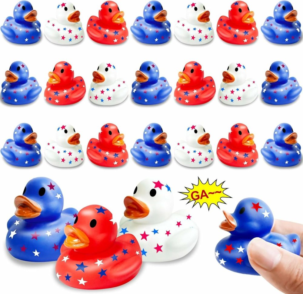 24 Pack 2” Patriotic Rubber Duck 4Th Of July Party Favors Baby Shower Bath Toys Star Float Ducks Squeeze Squeak Summer Beach Pool Fourth July Supplies Red White Blue Gifts Independence Day  |  Bath Toys All Toys Bath Toys