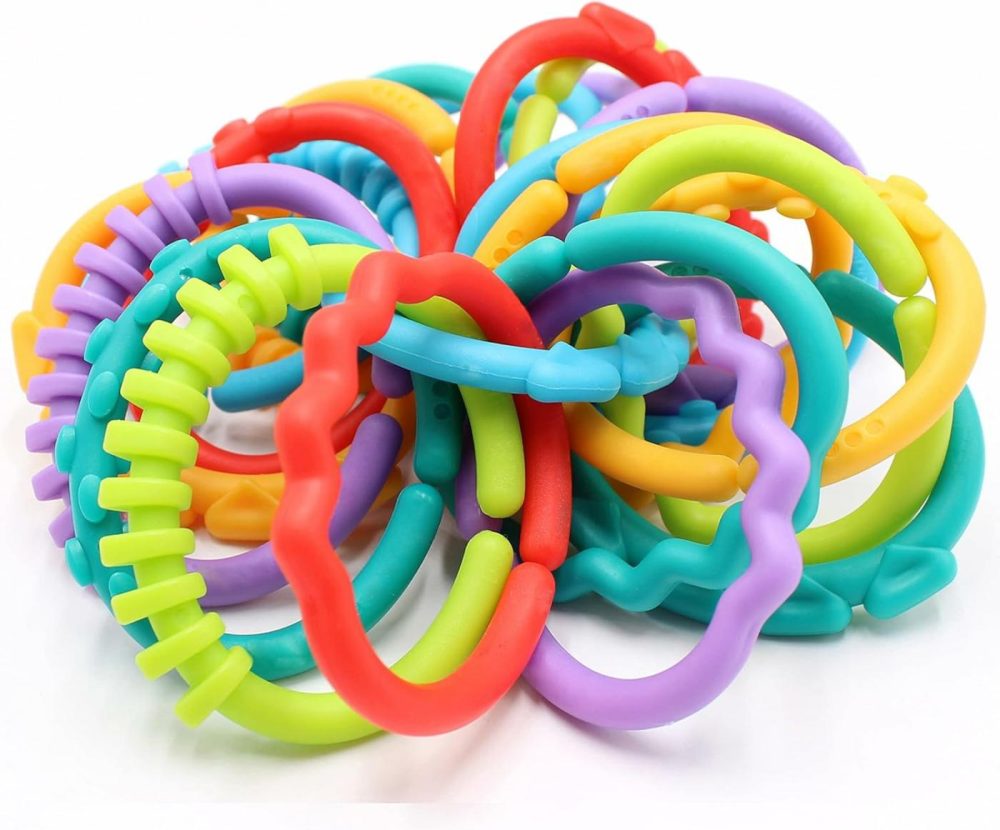 24 Pack Baby Teether Rings Links Toys Colorful Round Connecting Ring For Rattle Strollers Car Seat Travel Toys – Suit For Baby  Infant  Newborn  Kids(Rainbow Colors)  |  Teethers All Toys Rainbow Colors